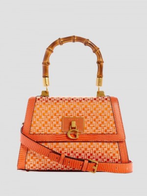 Guess Stephi Bamboo Fold-Over Satchel Oranje | GUESS-SN28945