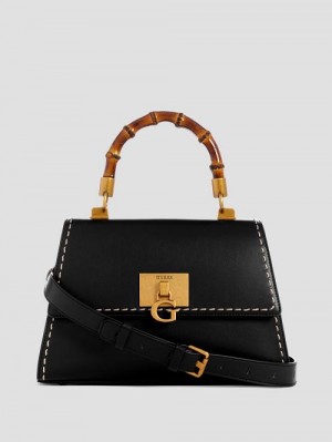 Guess Stephi Bamboo Handle Mini Satchel Zwart | GUESS-SN29229