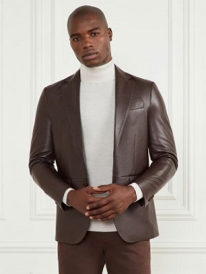 Guess Steve Notched Leather Blazer Bruin | GUESS-SN30794