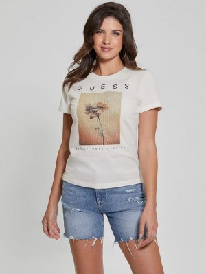 Guess Strass Picture Tee Wit | GUESS-SN27614