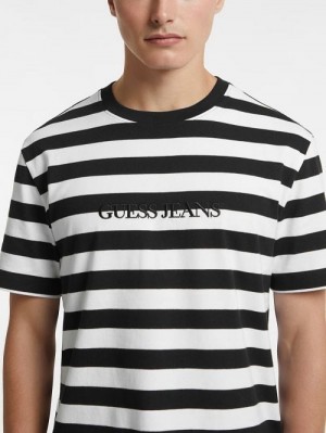 Guess Striped Logo Tee Zwart Wit | GUESS-SN30665