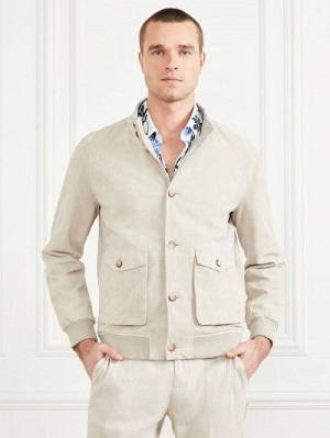 Guess Suede Leather Flight Jacket Wit | GUESS-SN30752