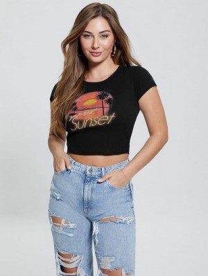 Guess Sunset Crop Tee Zwart | GUESS-SN27106