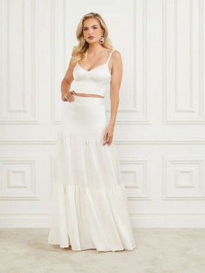 Guess Susanne Satin Maxi Skirt Wit | GUESS-SN28146