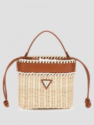 Guess Sveiney Straw Bucket Bag Bruin | GUESS-SN28942