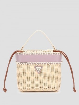 Guess Sveiney Straw Bucket Bag Paars | GUESS-SN28970
