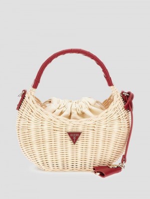 Guess Sveiney Straw Mini Shoulder Bag Rood | GUESS-SN28979