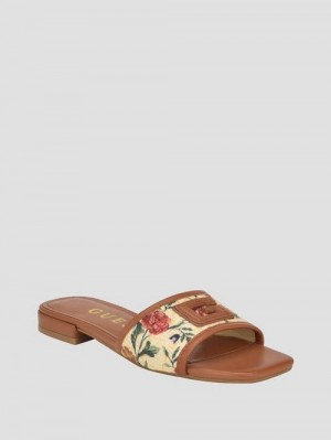 Guess Tampa II Floral Slides Beige | GUESS-SN29587