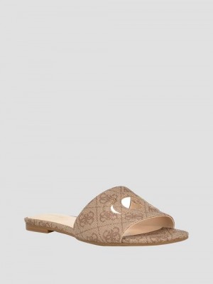 Guess Tashia Logo Slide Sandals Bruin | GUESS-SN29732