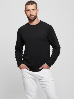 Guess Textured Long-Sleeve Tee Zwart | GUESS-SN30707