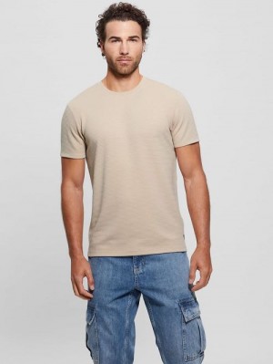 Guess Textured Stripe Tee Beige | GUESS-SN30612