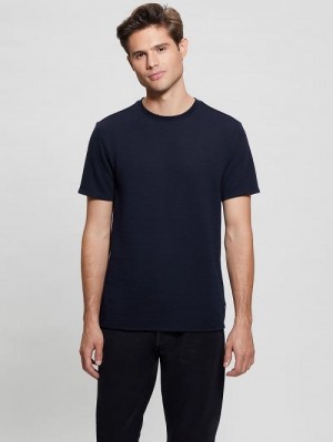 Guess Textured Stripe Tee Blauw | GUESS-SN30517