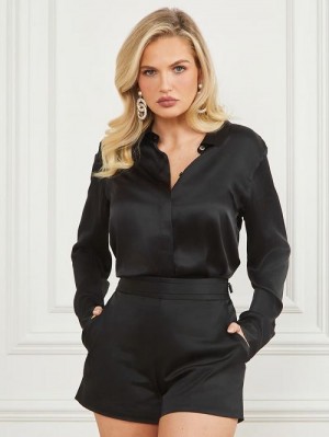 Guess The Icon Silk Blouse Zwart | GUESS-SN27528