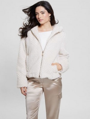 Guess Theoline Faux-Fur Hooded Jacket Wit | GUESS-SN28086