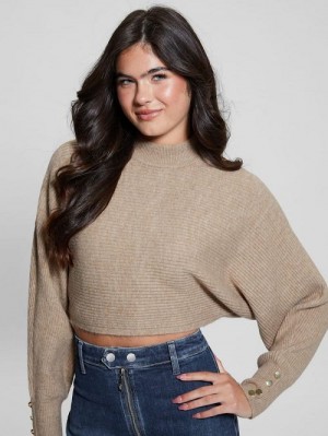 Guess Toki Open Back Shrug Sweater Beige | GUESS-SN27818