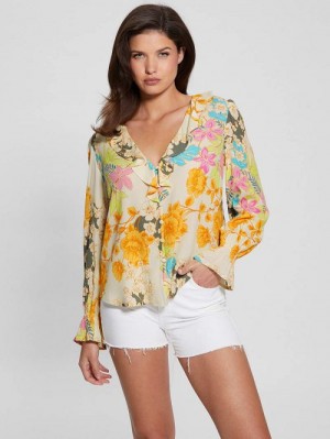 Guess Toni Floral Crepe Top Geel | GUESS-SN27208