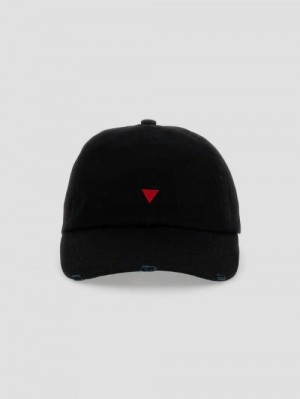 Guess Triangle Distressed Baseball Hat Zwart | GUESS-SN31932