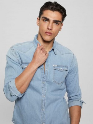 Guess Truckee Western Denim Shirt Blauw | GUESS-SN31302