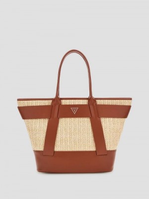 Guess Tuane Raffia Tote Bruin | GUESS-SN29463