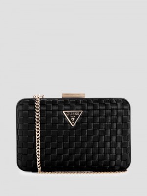 Guess Twiller Woven Satin Minaudiere Zwart | GUESS-SN28985
