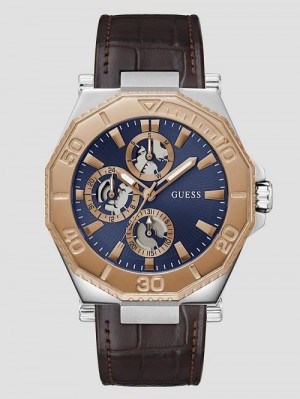 Guess Two-Tone and Brown Crocodile-Embossed Leather Multifunction Watch Roze | GUESS-SN31652