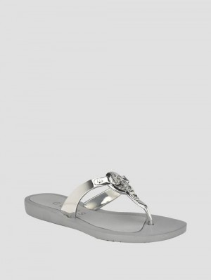 Guess Tyana Quattro G Flip Flops Zilver | GUESS-SN29702