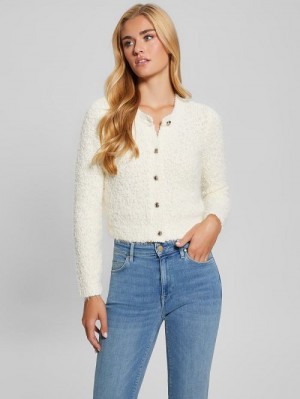 Guess Ume Boucle Feathered Cardigan Wit | GUESS-SN27711