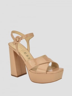 Guess Vallenn Platform Block Heels Beige | GUESS-SN29690