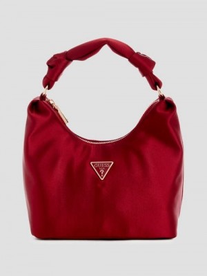 Guess Velina Satin Hobo Bag Rood | GUESS-SN29047