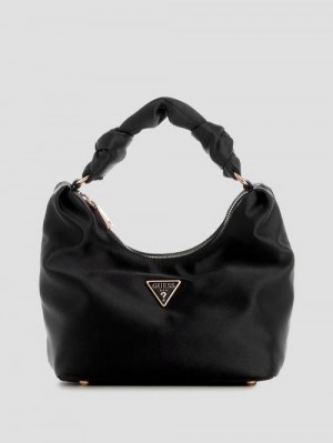 Guess Velina Satin Hobo Bag Zwart | GUESS-SN29082