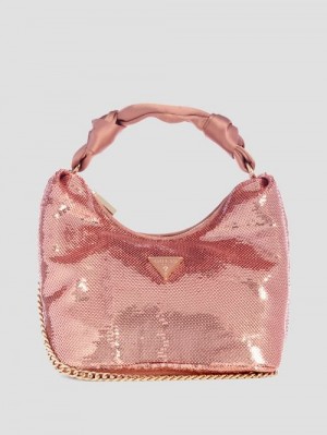 Guess Velina Sequin Hobo Bag Roze Goud | GUESS-SN29124