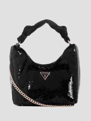 Guess Velina Sequin Hobo Bag Zwart | GUESS-SN29112