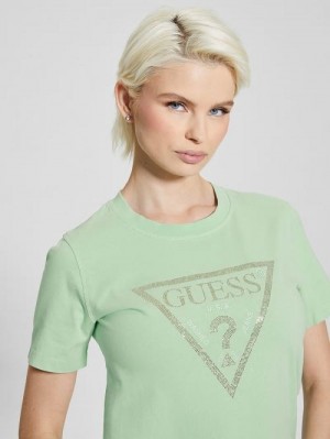 Guess Vintage Rhinestone Tee Groen | GUESS-SN27069