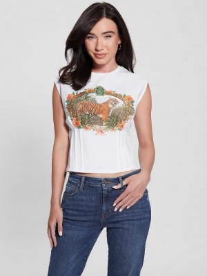 Guess Vintage Tiger Corset Tee Wit | GUESS-SN27599