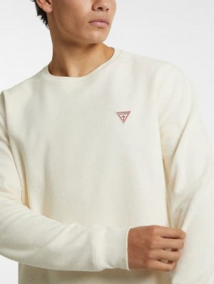 Guess Waffle-Knit Mini Triangle Long-Sleeve Tee Wit | GUESS-SN30995