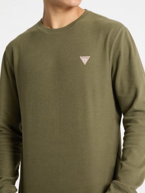 Guess Waffle-Knit Mini Triangle Long-Sleeve Tee Groen | GUESS-SN31053