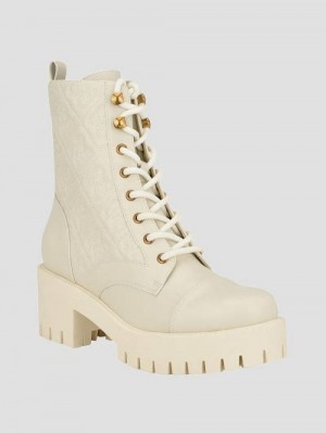Guess Waite Embossed Lace-Up Moto Boots Wit | GUESS-SN29898