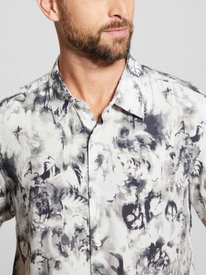 Guess Wayco Sateen Floral Shirt Zwart Wit | GUESS-SN31322