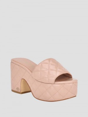 Guess Yanni Quilted Platform Mules Beige | GUESS-SN29657