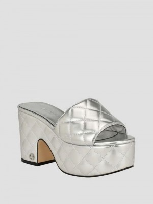 Guess Yanni Quilted Platform Mules Zilver | GUESS-SN29673