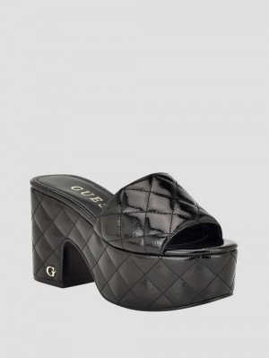 Guess Yanni Quilted Platform Mules Zwart | GUESS-SN29676