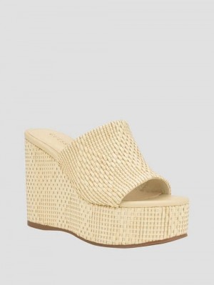 Guess Yenisa Woven Wedged Sandals Beige | GUESS-SN29803