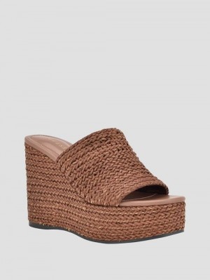 Guess Yenisa Woven Wedged Sandals Bruin | GUESS-SN29684