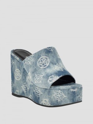 Guess Yenise Denim Platform Wedges Blauw | GUESS-SN29839