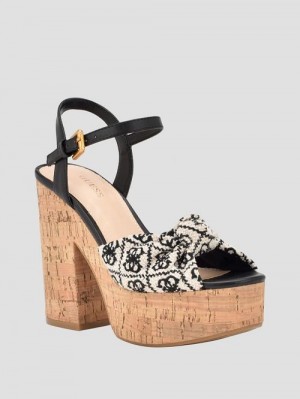 Guess Yipster Logo Platform Heeled Sandals Zwart | GUESS-SN29777