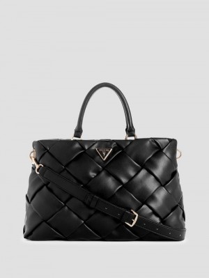 Guess Zaina Woven Girlfriend Satchel Zwart | GUESS-SN28658