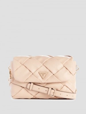 Guess Zaina Woven Shoulder Bag Roze | GUESS-SN29071