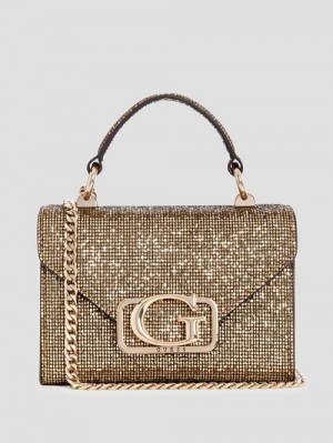 Guess Zalina Mini Glitter Top-Handle Bag Goud | GUESS-SN28669