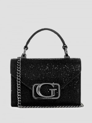 Guess Zalina Mini Glitter Top-Handle Bag Zwart | GUESS-SN28672