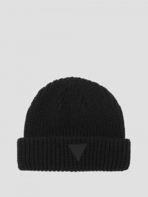 Guess Zane Ribbed Beanie Zwart | GUESS-SN31933